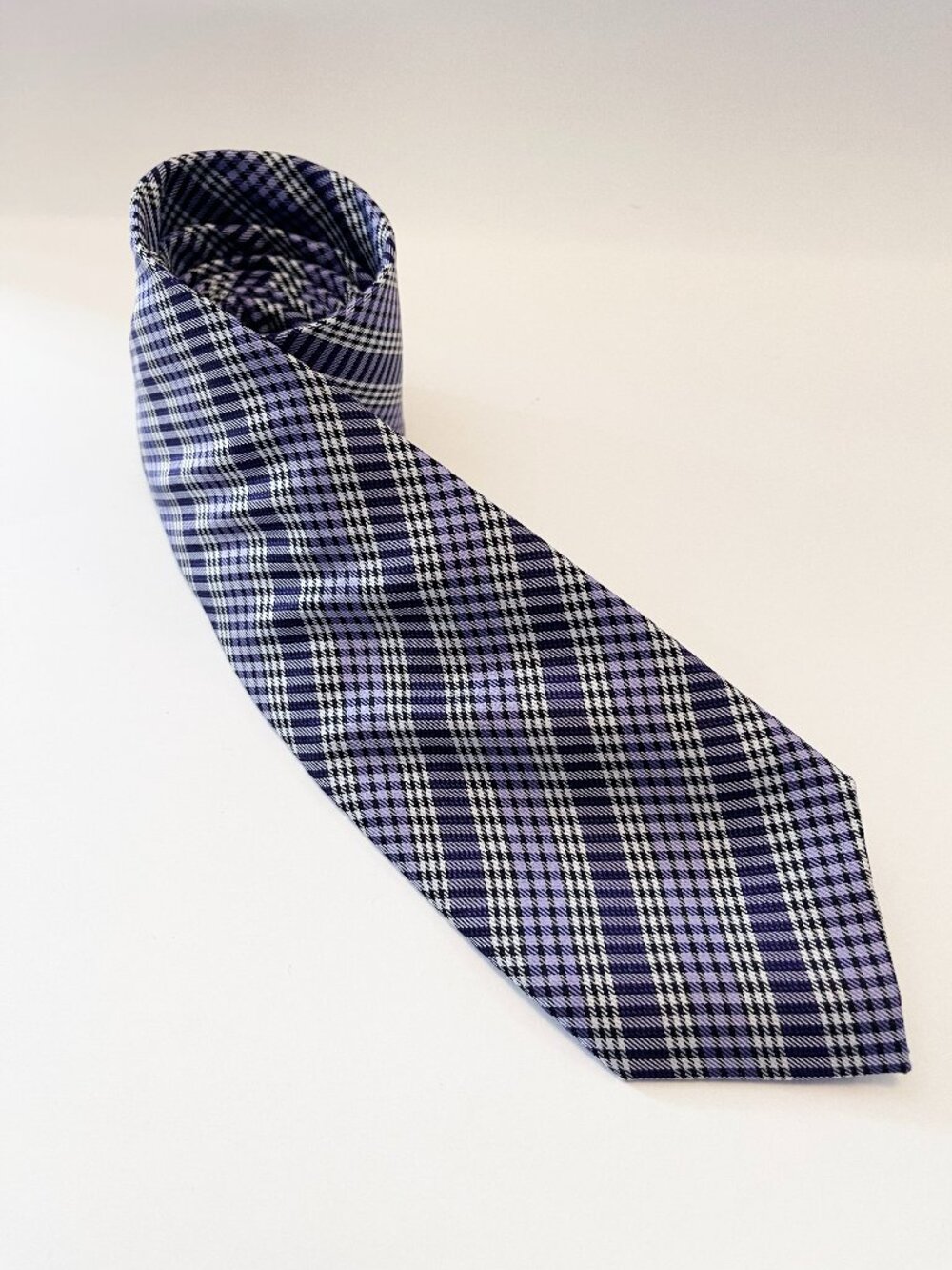 Bocara 100% Silk Purple Black White Plaid Men’s Neck Tie Wedding Office Business